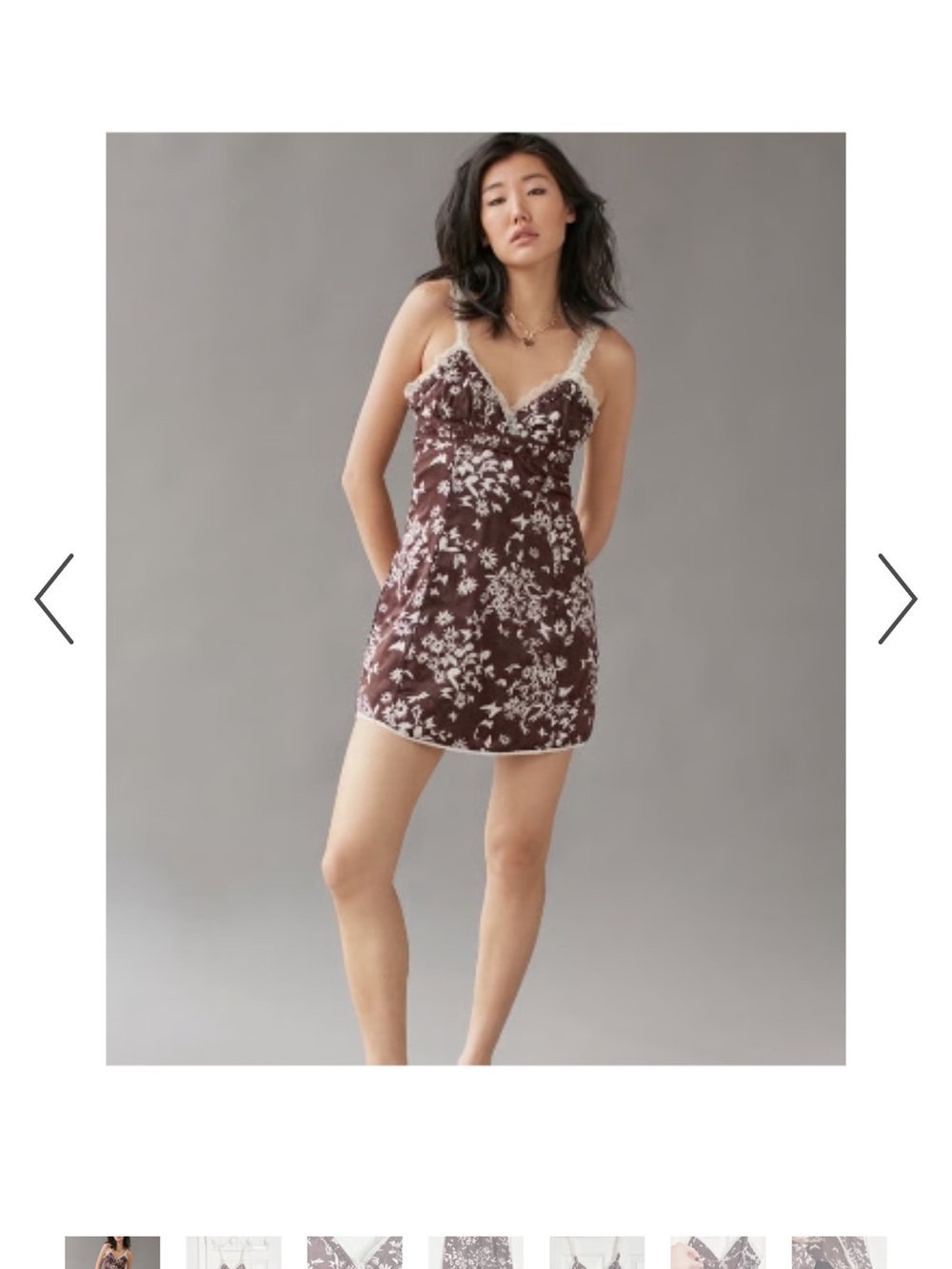 Urban Outfitters Brown Floral Lace-Trim Chemise